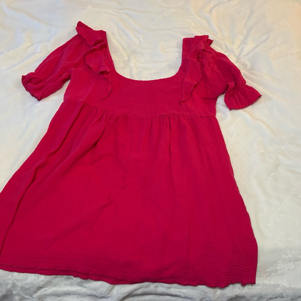 Chic Red Dress with Ruffle Sleeves NWOT